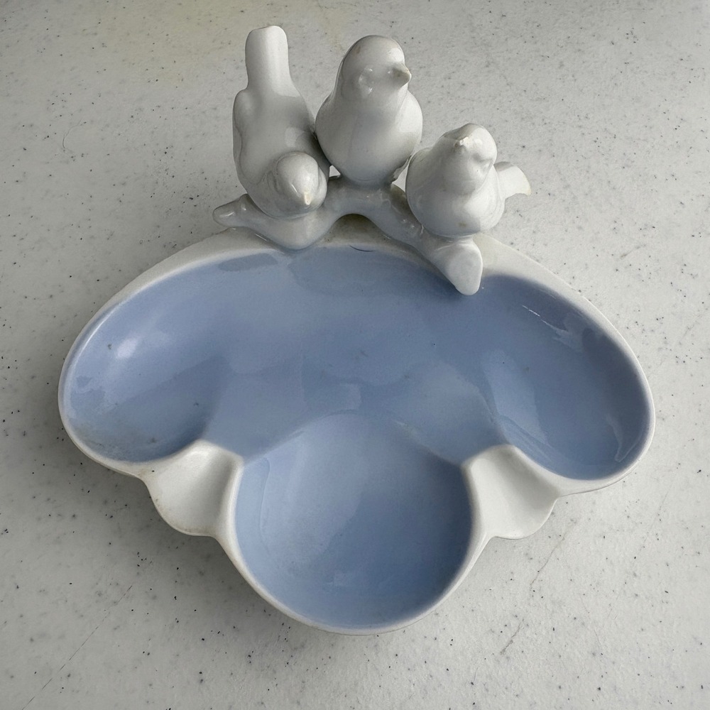 Gerold Porzellan Western‎ Germany Porcelain Bird Trinket Dish Blue White Ashtray